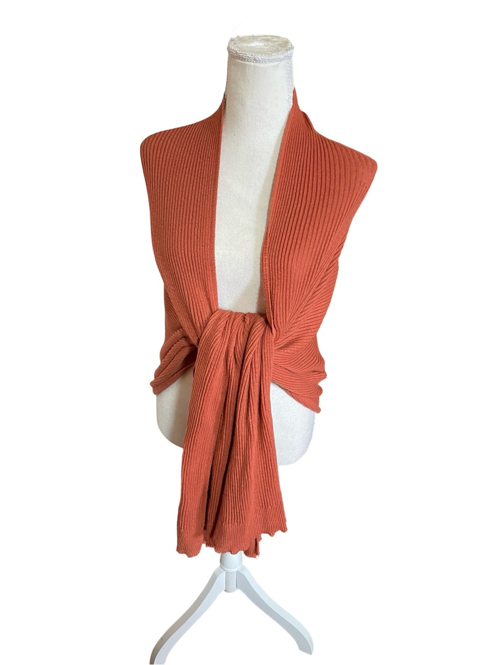 A New Day burnt orange ribbed knit shawl scarf lightweight 30x 86 inches approx - Picture 3 of 15
